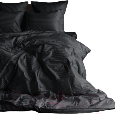 Комплект постельного белья Loon Страйп 90x200/70x70 / КПБ.СС-1.5-70-2 (черный, на резинке)