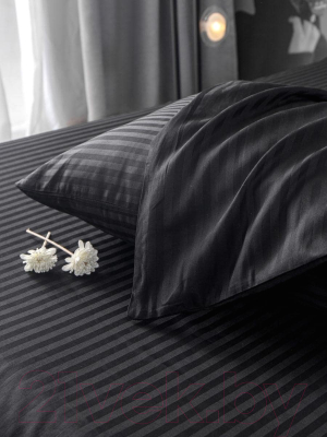 Комплект постельного белья Loon Страйп 90x200/70x70 / КПБ.СС-1.5-70-2 (черный, на резинке)