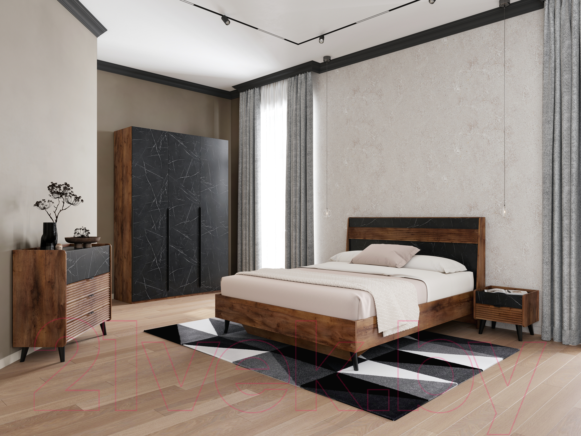Двуспальная кровать Мебельград Браун 160x200 (таксония/мрамор неро маркина) — фото 3