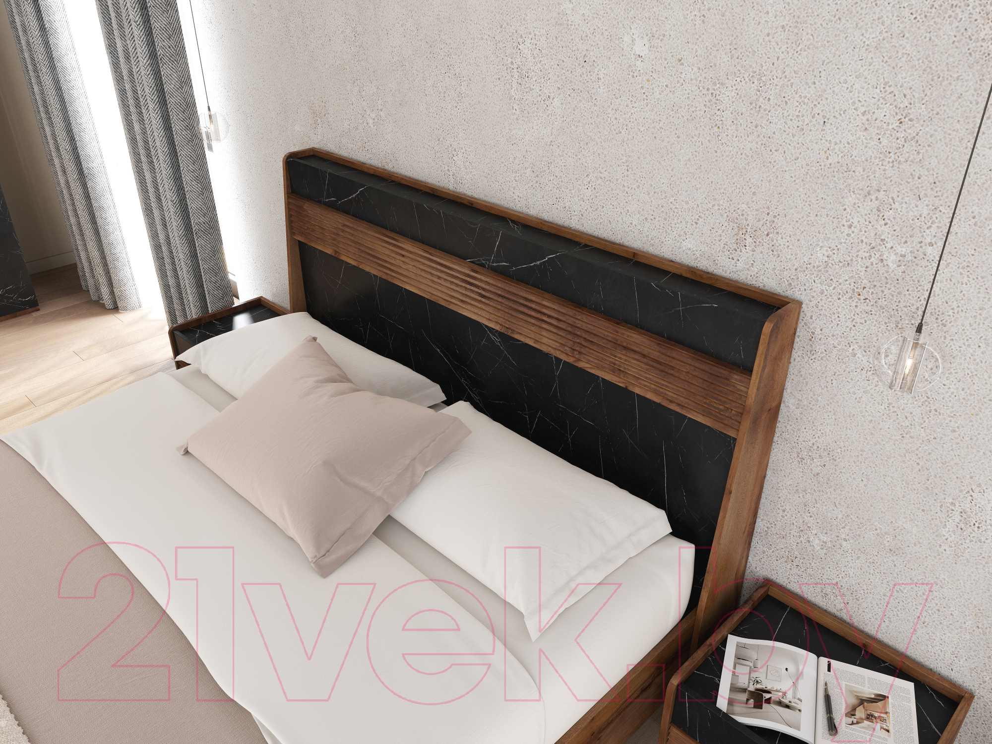 Двуспальная кровать Мебельград Браун 160x200 (таксония/мрамор неро маркина) — фото 4