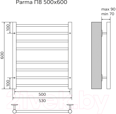 Полотенцесушитель водяной Azario Parma 500x600 / AZ10156S (1"-1/2", полированный)