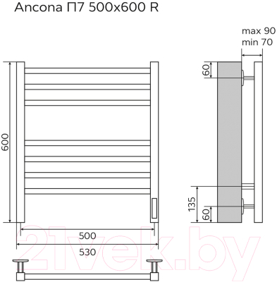 Полотенцесушитель электрический Azario Ancona 500x600 / AZ71856B (черный)