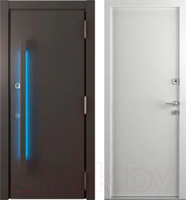 Входная дверь Belwooddoors Argos Grand 77 210x100 Black со светодиодной лентой правая (коричневый/белый)