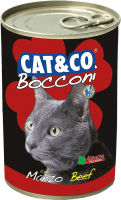 Влажный корм для кошек Adragna Cat&Co кусочки говядины в соусе (405г) - 