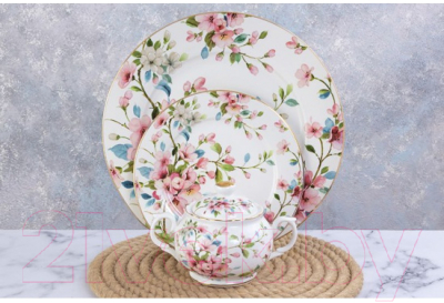 Набор тарелок Elan Gallery Яблоневый цвет на белом / 420407 