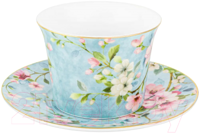 Набор для чая/кофе Elan Gallery Яблоневый цвет на голубом / 420438 