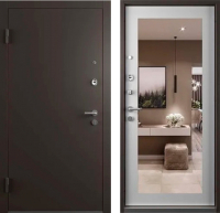 Входная дверь Belwooddoors Start 210x90 левая (коричневый/эмаль белый с зеркалом) - 