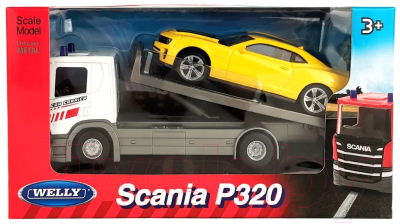 Набор игрушечной техники Welly Грузовик Scania, Chevrolet Camaro ZL1 / 92662-2GW(D) 