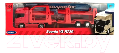 Автовоз игрушечный Welly Scania V8 R730 / 68023SS-F-GW (красный)