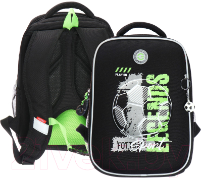Школьный рюкзак Grizzly RAw-497-9 (черный/салатовый)