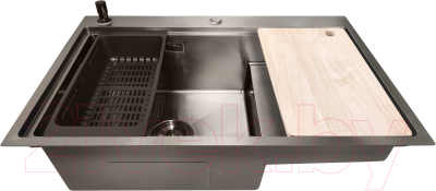Мойка кухонная STELLAR S6550NB-TU-L (нано черный, с доской)