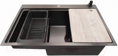Мойка кухонная STELLAR S6550NB-TU-R (нано черный, с доской)