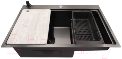 Мойка кухонная STELLAR S7550NB-TU-L (нано черный, с доской)