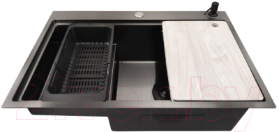 Мойка кухонная STELLAR S7550NB-TU-R (нано черный, с доской)