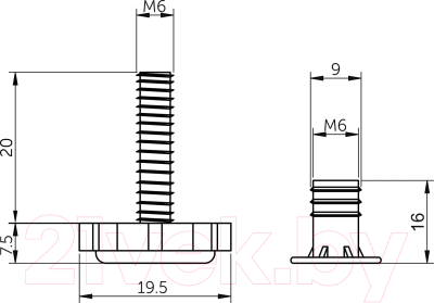 Набор подпятников для мебели AKS Регулятор уровня + муфта М6 вкручиваемая (10шт, черный)