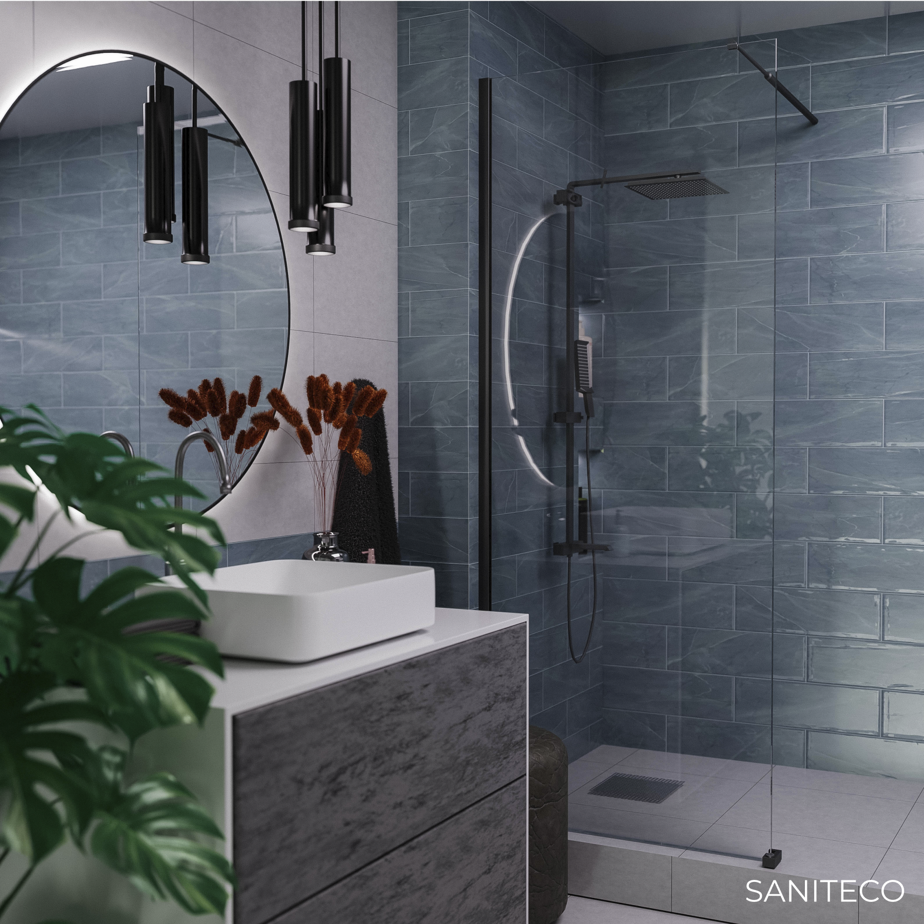 Душевая стенка Saniteco Walk-In SN-W8TB80 (80x200, прозрачное стекло, черный профиль) — фото 2