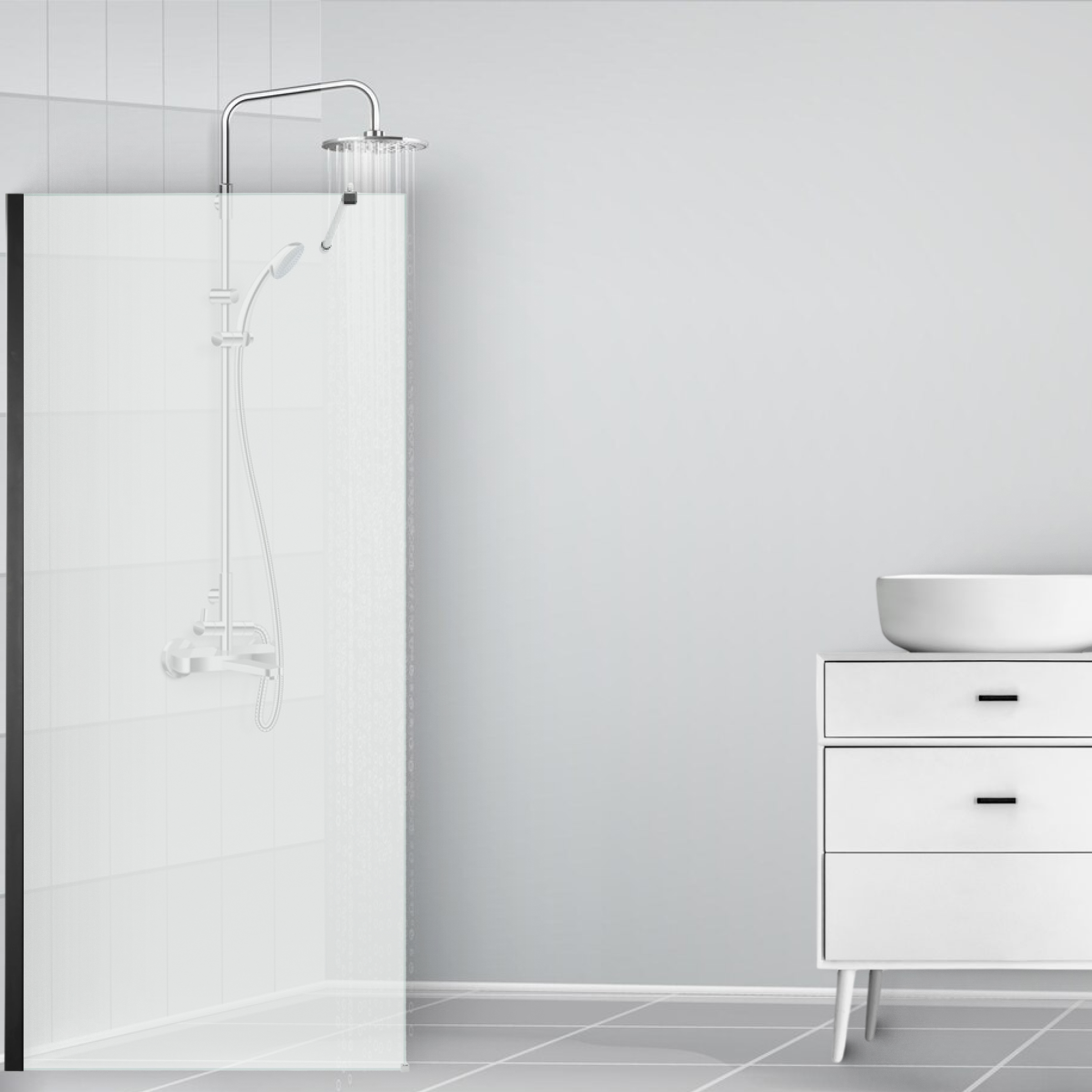 Душевая стенка Saniteco Walk-In SN-W8TB80 (80x200, прозрачное стекло, черный профиль) — фото 6