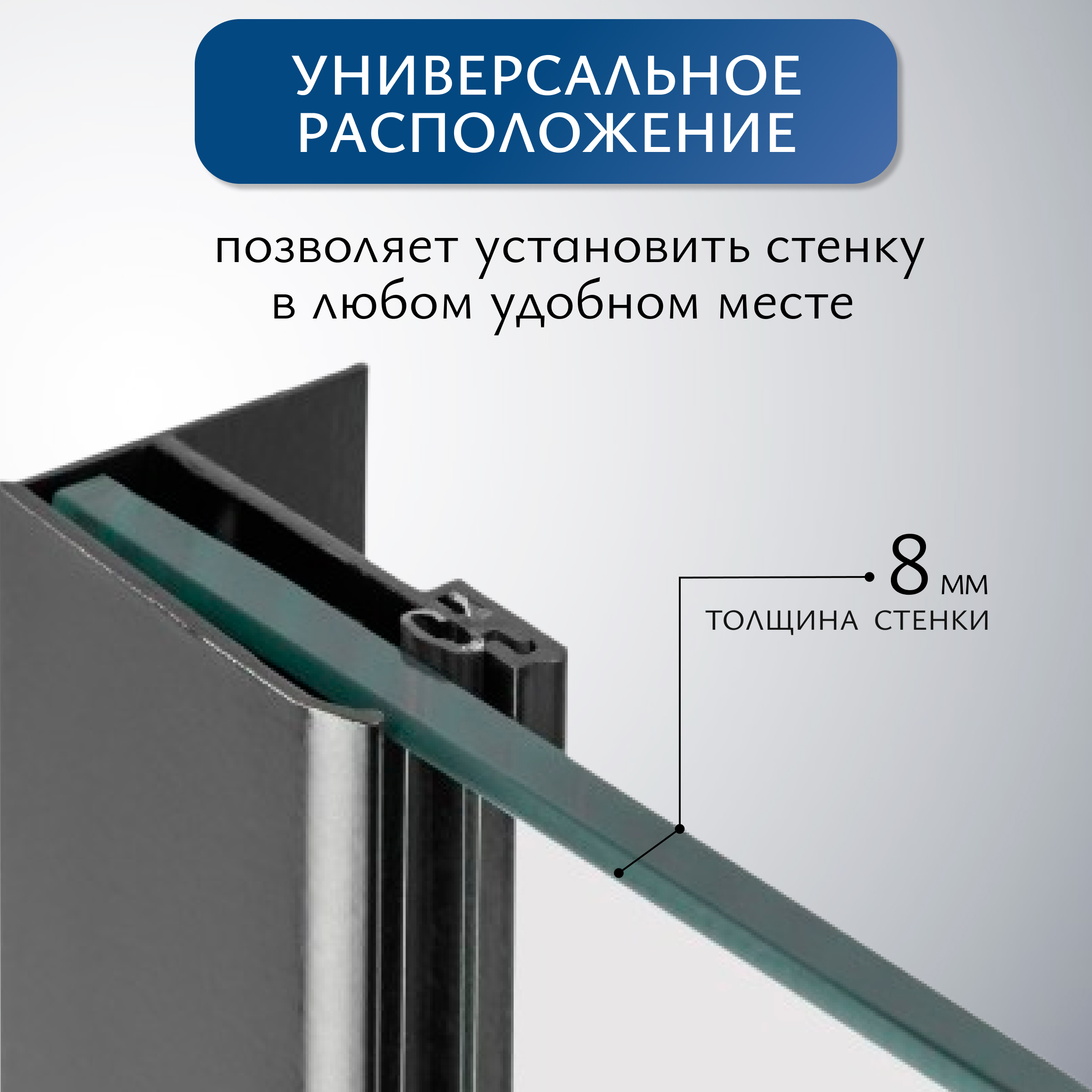 Душевая стенка Saniteco Walk-In SN-W8TB80 (80x200, прозрачное стекло, черный профиль) — фото 3