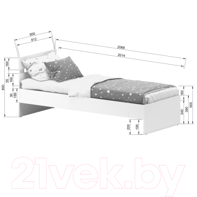 Односпальная кровать Славянская столица Д-Кр800 (белый)