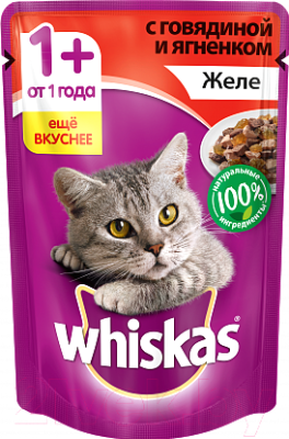 Влажный корм для кошек Whiskas Желе с говядиной и ягненком (85г)