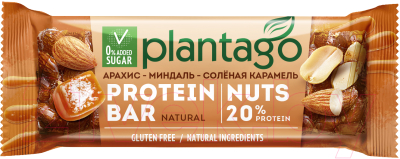 Набор протеиновых батончиков Plantago С глазурью (12x40г, арахис/миндаль/соленая карамель)