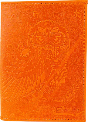 Обложка на паспорт Poshete Сова / 676-1/2-062-234ORN (оранжевый) - 