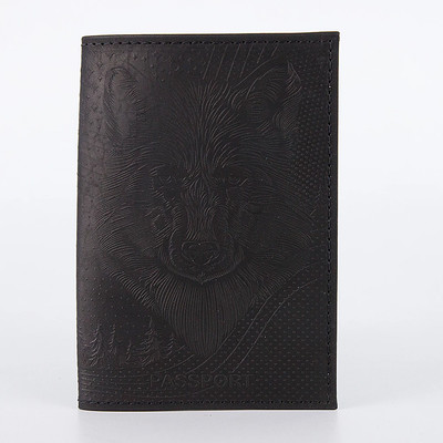 Обложка на паспорт Poshete Волк / 676-1/2-073-211BLK (черный) - 