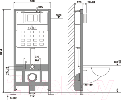 Унитаз подвесной с инсталляцией Roxen StounFix Slim 532055