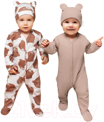 Комплект одежды для малышей Amarobaby Nature / AB-OD23-3101N/12-62 (коричневый/мишки, р.62)