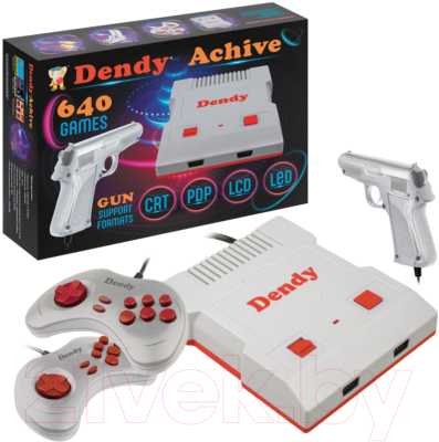 Игровая приставка Dendy Achive 640 игр + световой пистолет (серый)