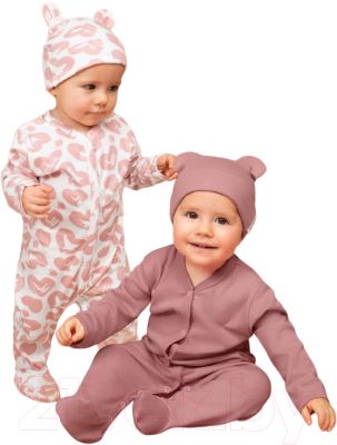 Комплект одежды для малышей Amarobaby Nature / AB-OD23-3101N/06-62 (розовый/сердечки, р.62)