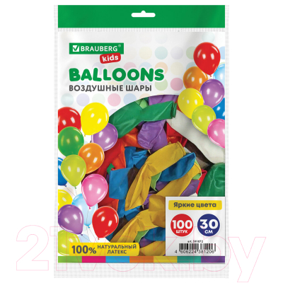 Набор воздушных шаров Brauberg Kids. Яркие Цвета / 591872 (100шт)
