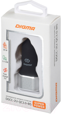 Адаптер питания автомобильный Digma DGCC-2U-QC3.0-BS (черный)