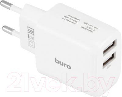 Адаптер питания сетевой Buro BUWH1 15.5W 3.1A 2xUSB / BUWH15S200WH (белый)