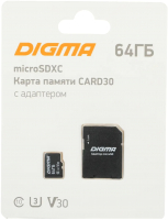 Карта памяти Digma MicroSDXC 64GB CARD30 V30 + adapter / DGFCA064A03 - 