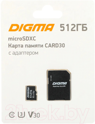 Карта памяти Digma MicroSDXC 512GB CARD30 V30 + adapter / DGFCA512A03