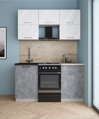 Готовая кухня Интерлиния Мила Gloss 50-15 (белый глянец/керамика/травертин серый)