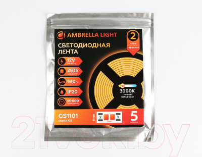 Светодиодная лента Ambrella 2835 120Led 9.6W 3000K / GS1101