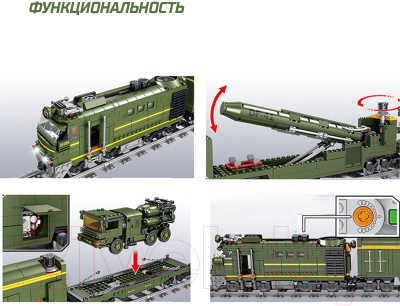 Конструктор электромеханический Kazi ЖД Военный Поезд 98252 / 9275065 (1174эл)