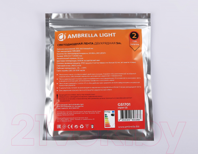 Светодиодная лента Ambrella двухрядная 2835 240Led 24W 3000K / GS1701