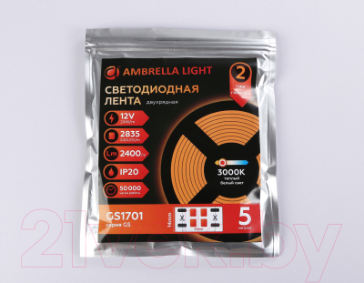 Светодиодная лента Ambrella двухрядная 2835 240Led 24W 3000K / GS1701