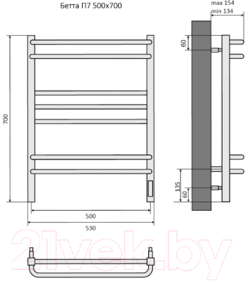 Полотенцесушитель электрический Aquatek Бетта П7 500x700 (Quick Touch,черный муар)