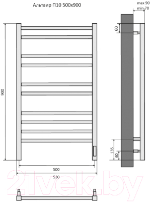 Полотенцесушитель электрический Aquatek Альтаир П10 500x900  (Quick Touch,черный муар)