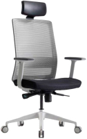 Кресло офисное Bestuhl S30 регулируемый подголовник и подлокотники (белая рама/черная ткань) - 