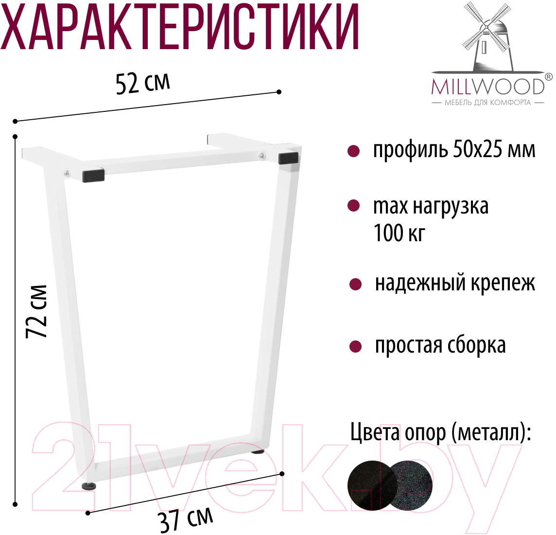 Комплект ножек для стола Millwood U-образные 520 ПФ