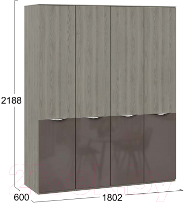 Шкаф ТриЯ Либерти комбинированный с 4 дверями ЛКП / СМ-297.07.444 (хадсон/фон серый)