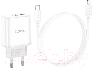 Зарядное устройство сетевое Hoco C105A + кабель Type-C-Lightning / 6931474782939 (белый)
