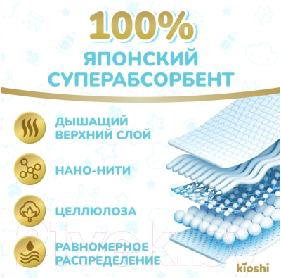 Подгузники детские KIOSHI Premium M 6-11кг KS122 (38шт)