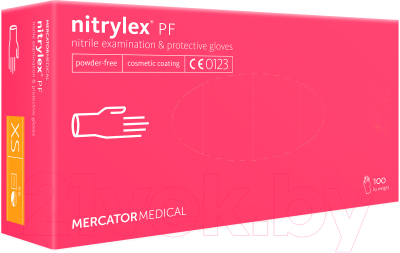 Перчатки одноразовые Mercator Nitrylex PF текстурированные нестерильные неопудренные (М, розовый)