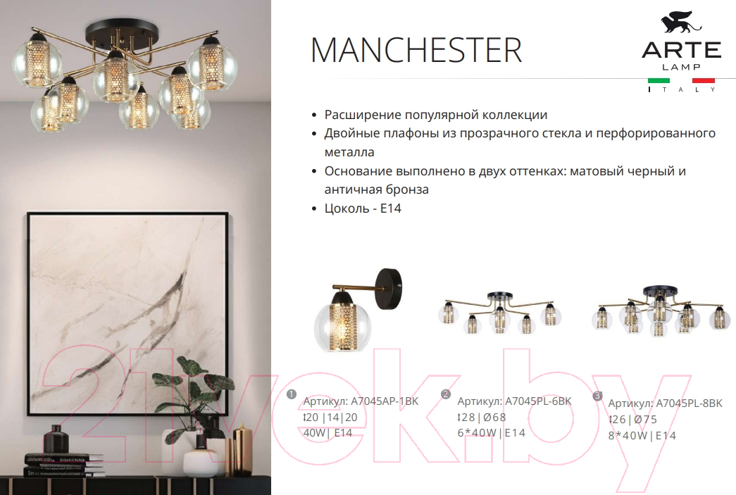 Люстра Arte Lamp Manchester A7045PL-6BK — фото 5